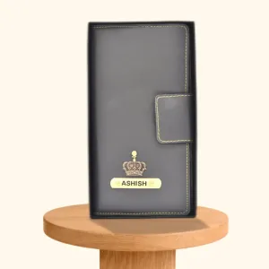 Personalized Travel Wallet (Buttoned) - Grey