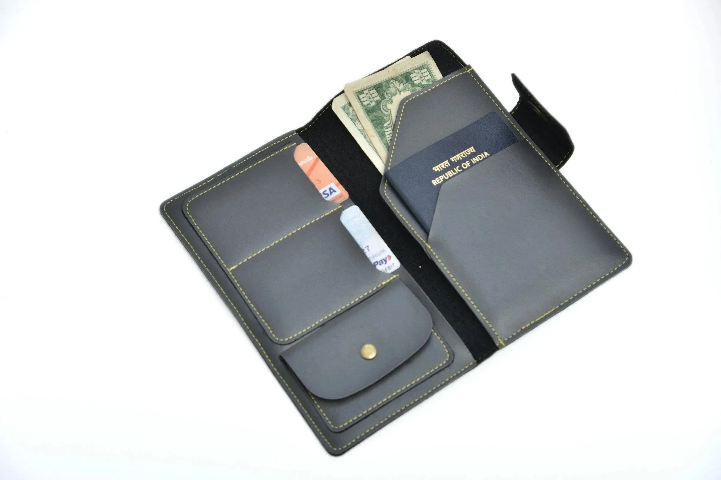 Personalized Travel Wallet (Buttoned) - Grey