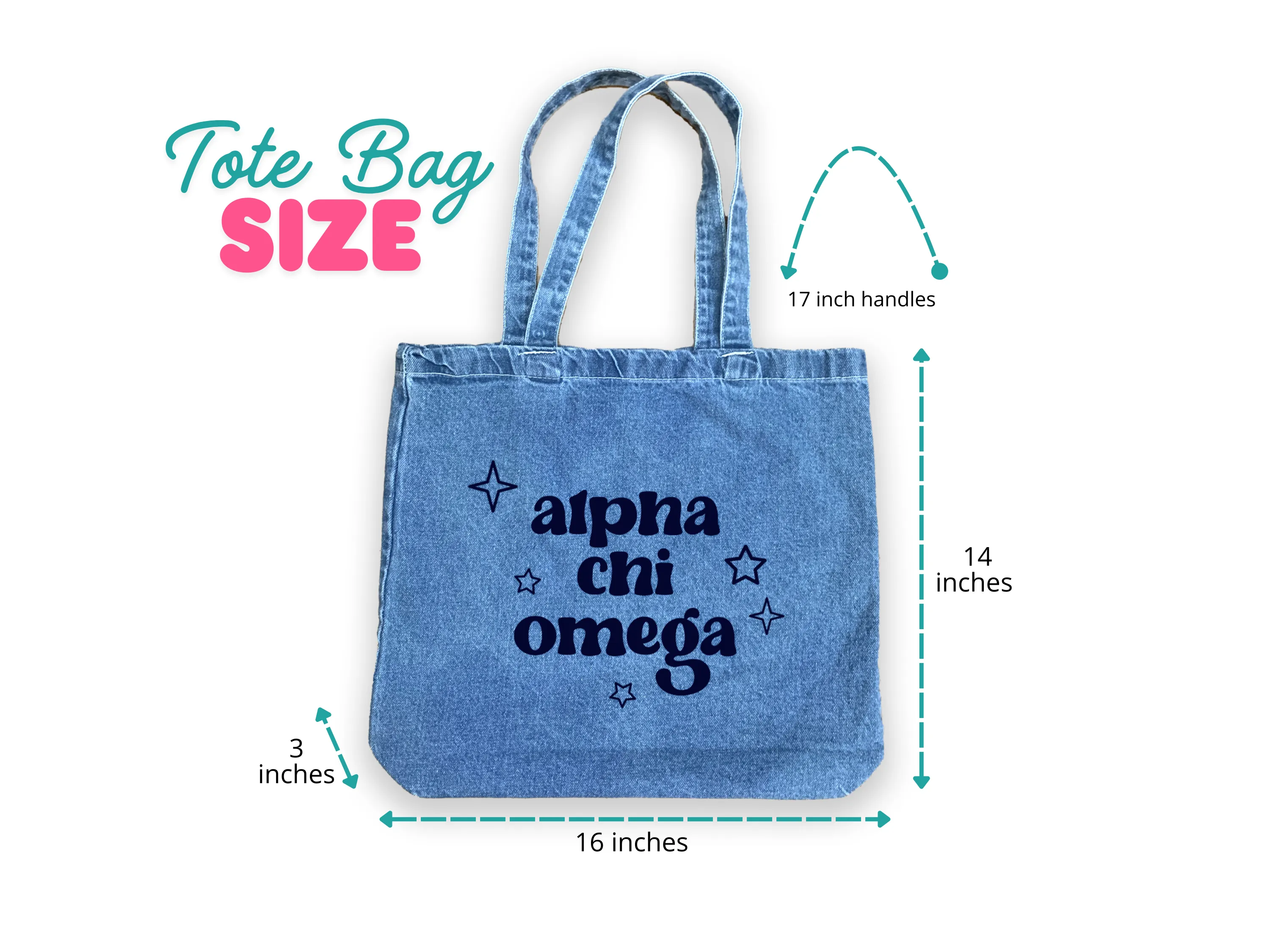 Phi Mu Denim Tote Bag - Sorority Gift, Big Little Reveal, Bid Day, Greek Life Accessory