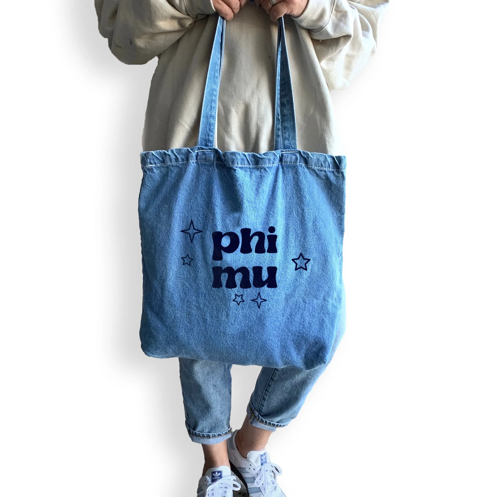 Phi Mu Denim Tote Bag - Sorority Gift, Big Little Reveal, Bid Day, Greek Life Accessory
