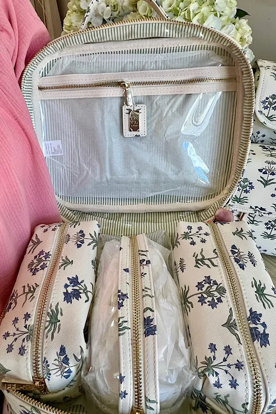 Provence Cosmetic Case with Green Pinstripe Liner