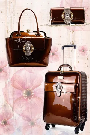 Queen's Crown Vegan Leather 3 Pcs. Luggage Spinner Wheels [KAL-3pcs/Set]