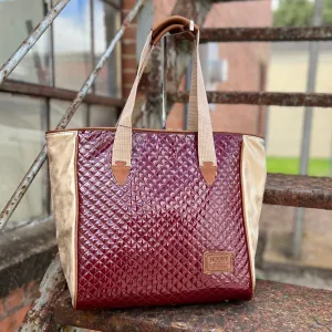"HOOEY RODEO" BURGUNDY/TAN W/QUILT CLASSIC TOTE PURSE