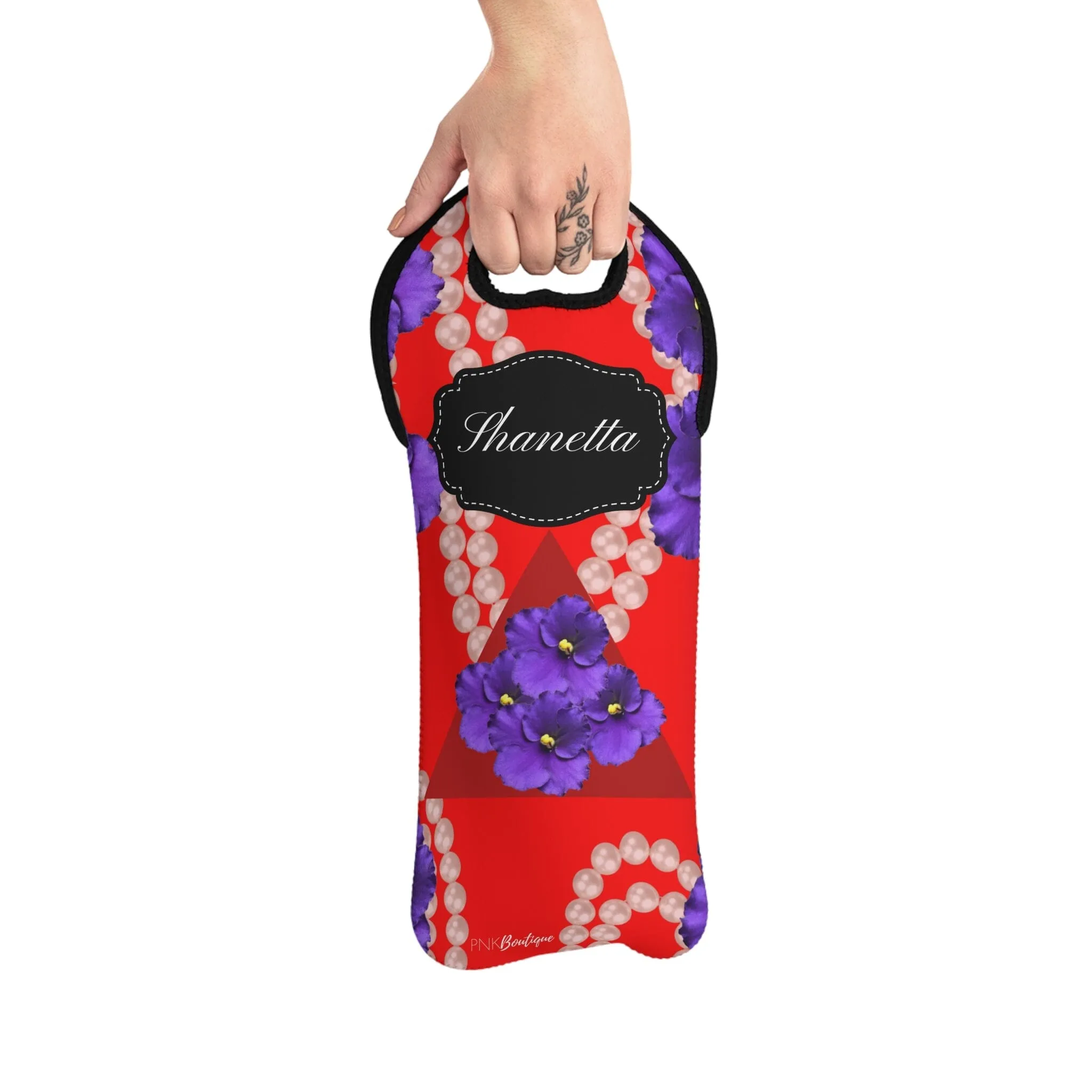 Red and White Personalized Wine Tote Bag