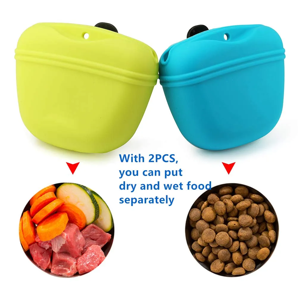 RoyalCare Portable Silicone Dog Treat Pouch with Magnetic Closure and Waist Clip - 2pieces