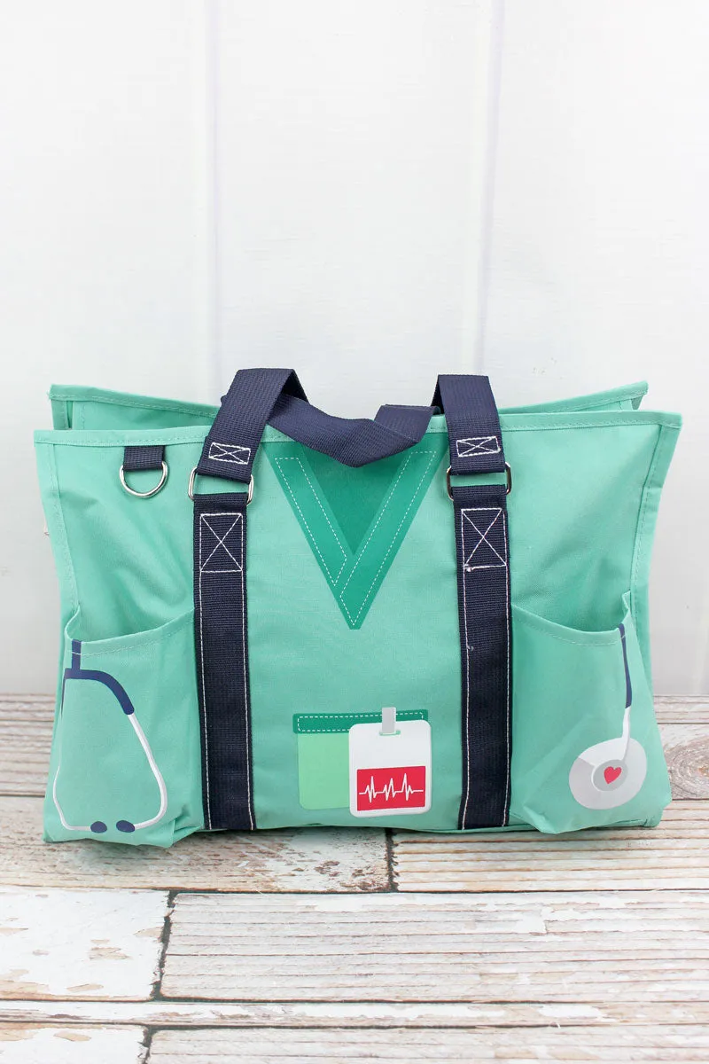 Scrub Life Mint Utility Tote with Navy Trim