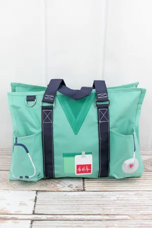 Scrub Life Mint Utility Tote with Navy Trim