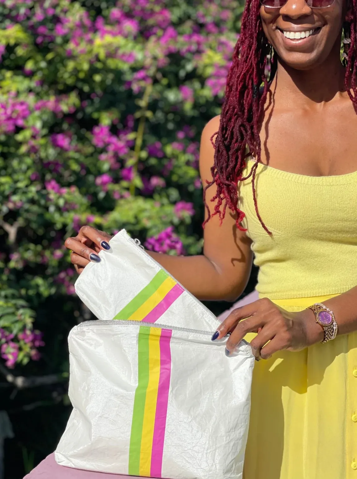 Set of Two Organizational Packs | Shimmer White with Green, Yellow, and Pink Stripe