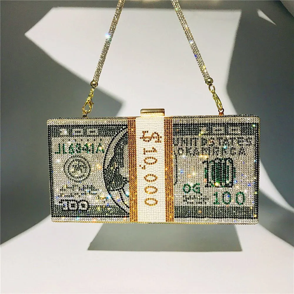Stack of Cash Clutch Purses Women Crystal Evening Bags
