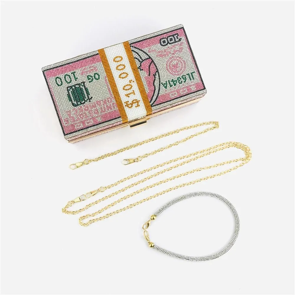 Stack of Cash Clutch Purses Women Crystal Evening Bags