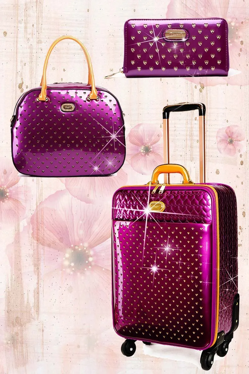 Starz Art Retro 3PC Set | Luxury Women Overnight Bag Set with Spinning Wheels [RZL RZO-3pcs/Set]