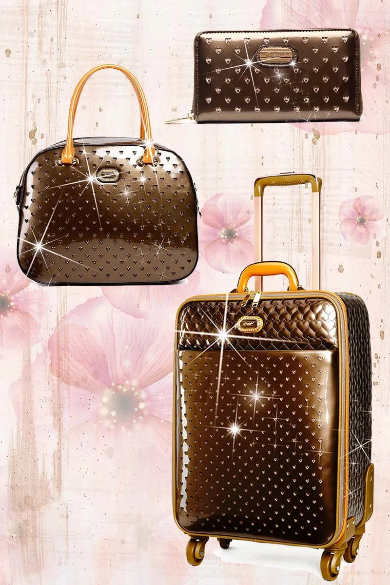 Starz Art Retro 3PC Set | Luxury Women Overnight Bag Set with Spinning Wheels [RZL RZO-3pcs/Set]