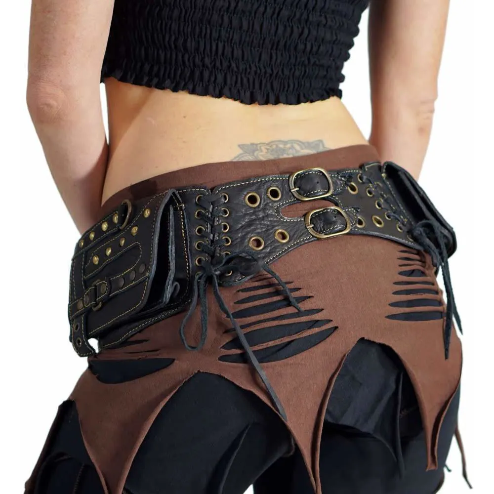 'Steampunk' Leather Utility Belt, Boho  - Black