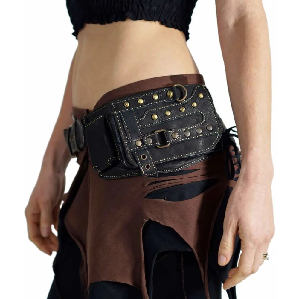 'Steampunk' Leather Utility Belt, Boho  - Black