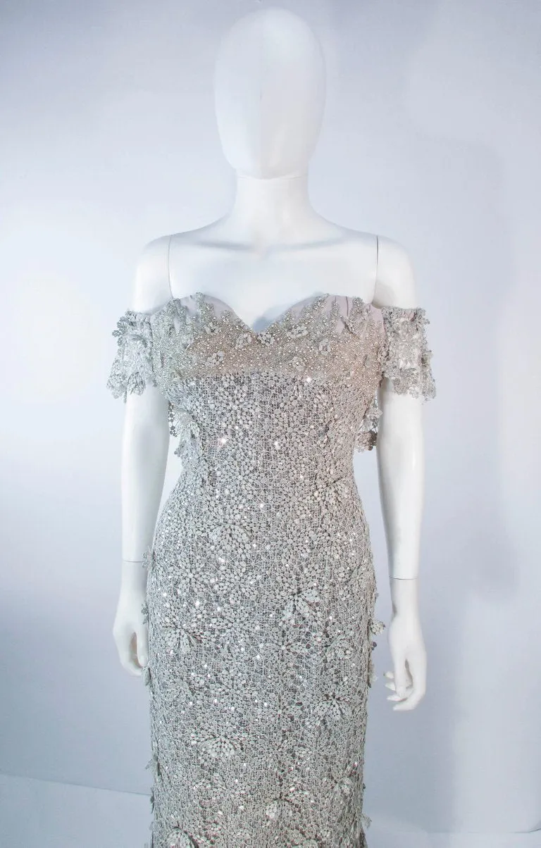 TONY WARD Silver Metallic Lace Gown Size 2-4