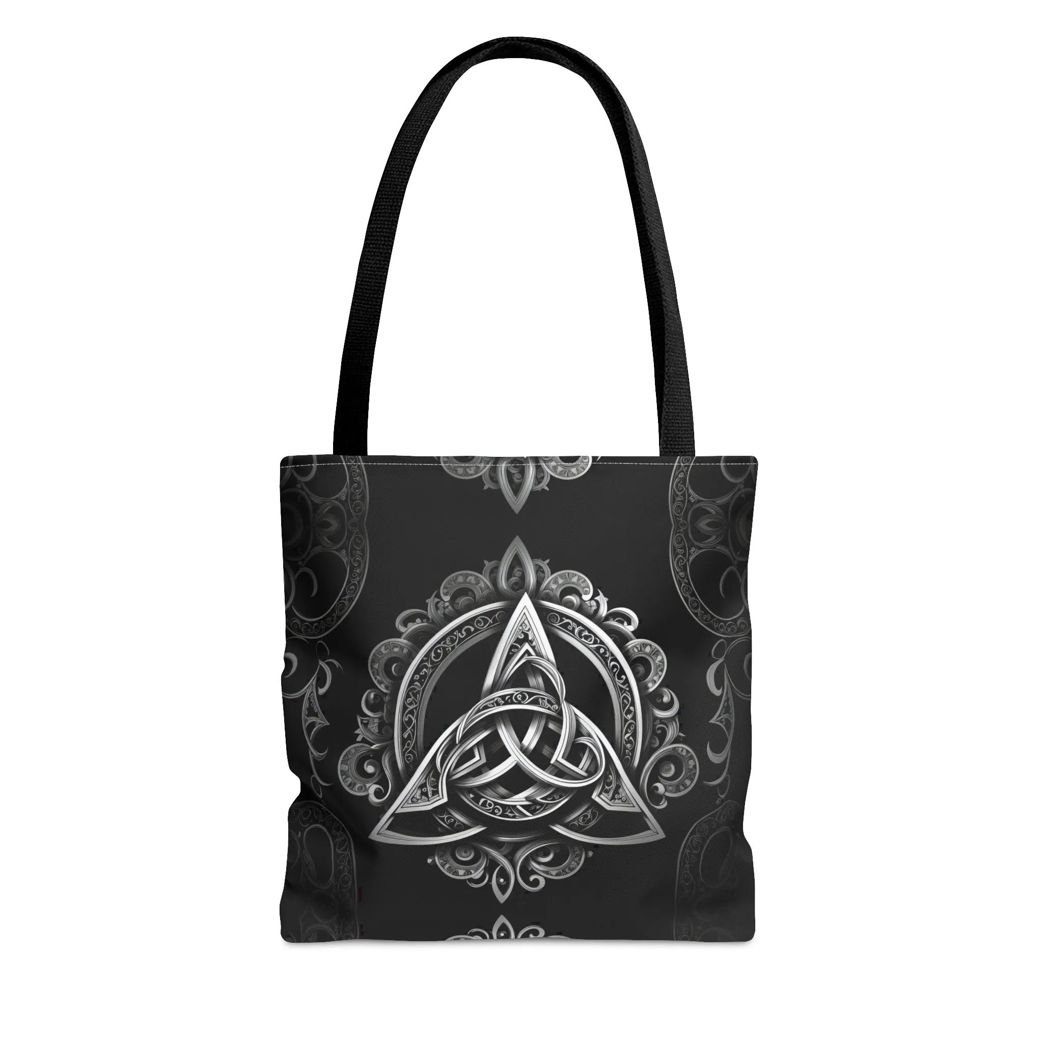 Triquetra Black Witch Tote Bag, Cute Celtic Trinity Knot Grocery Bag