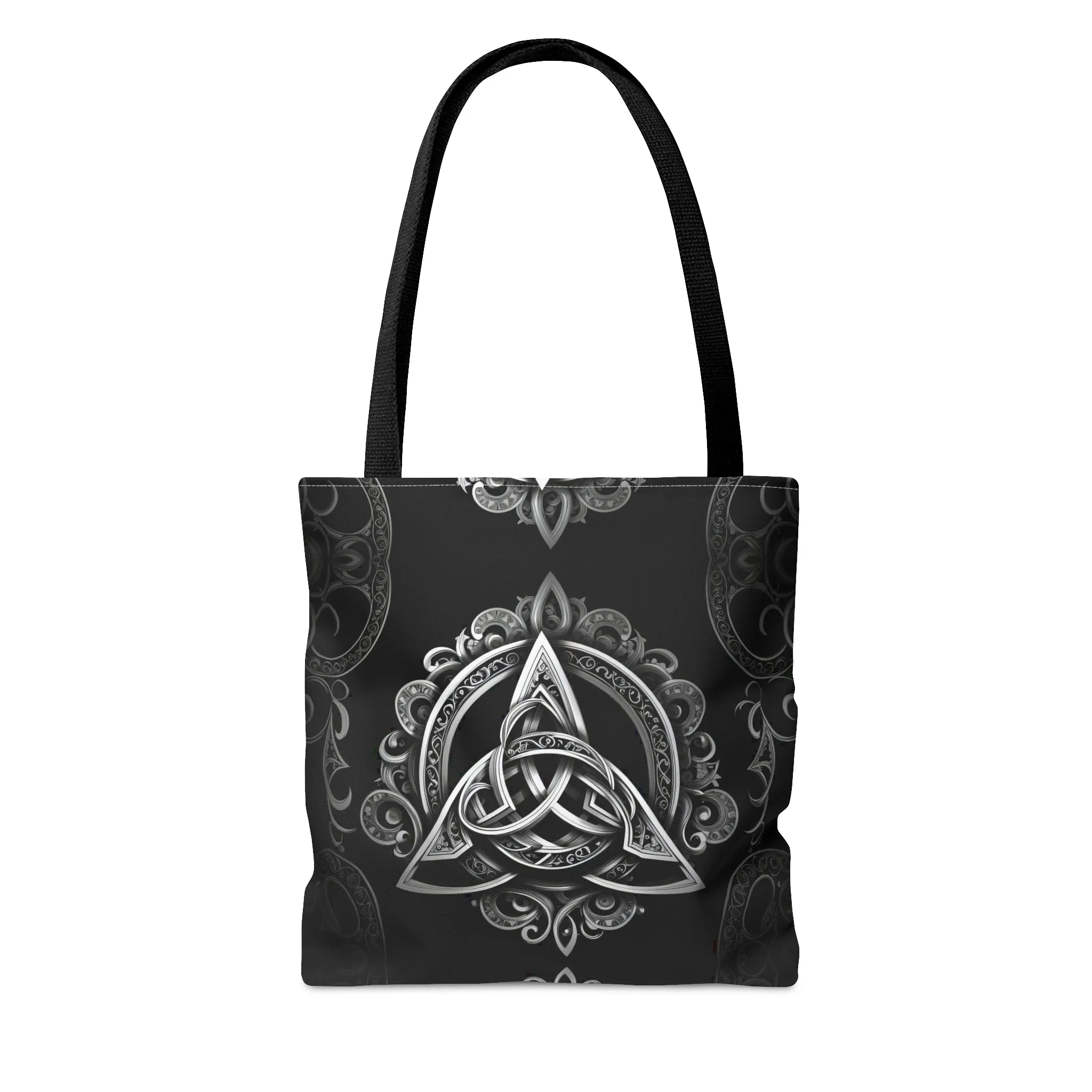 Triquetra Black Witch Tote Bag, Cute Celtic Trinity Knot Grocery Bag