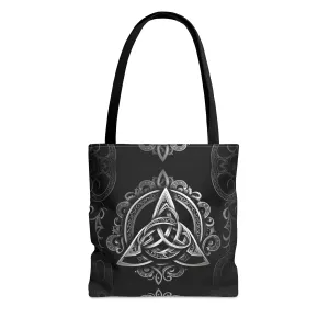 Triquetra Black Witch Tote Bag, Cute Celtic Trinity Knot Grocery Bag