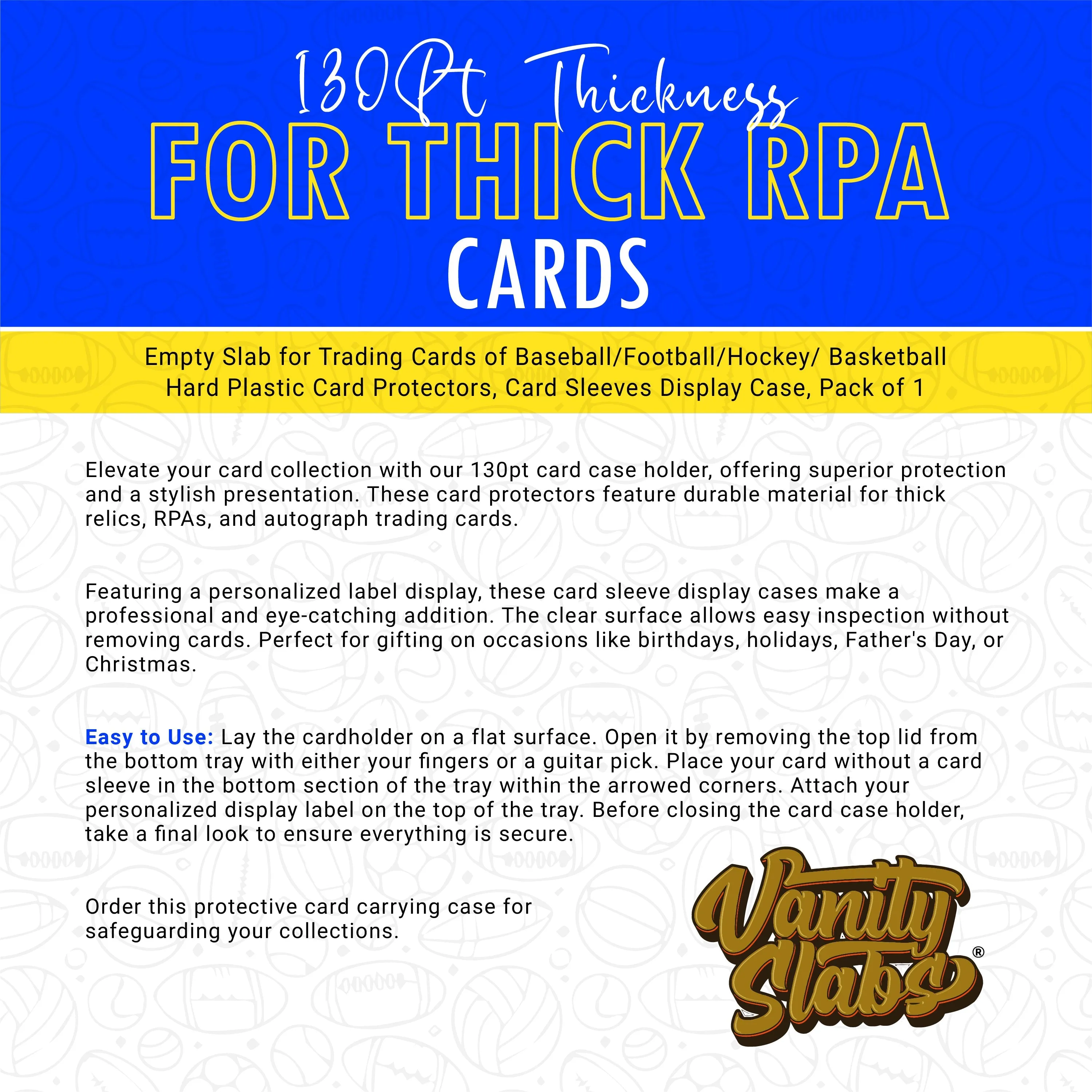 Vanity Slabs Holder for RPA Cards 130pt Thickness Empty Slab for Thick Trading Cards