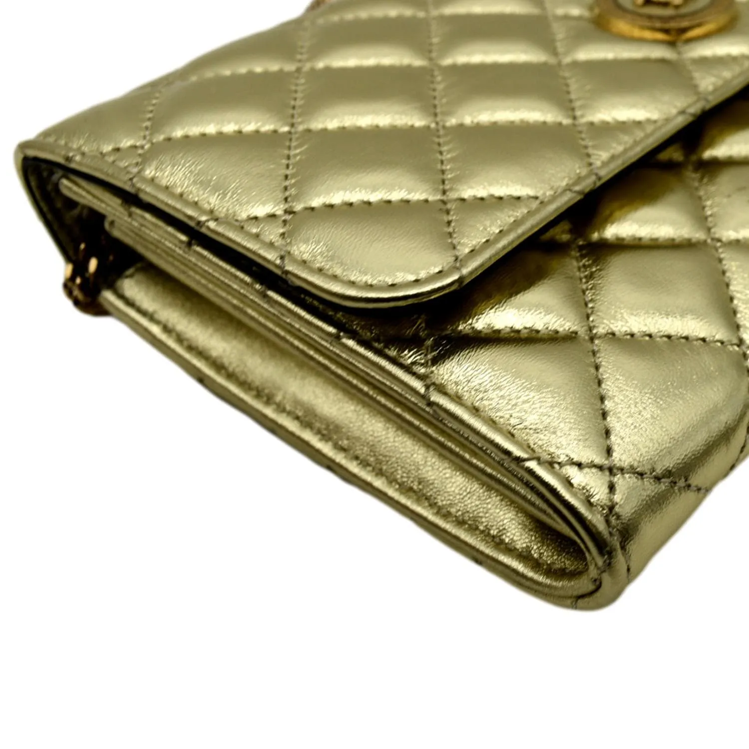 VERSACE Medusa Wallet On Chain Metallic Leather Crossbody Bag Gold