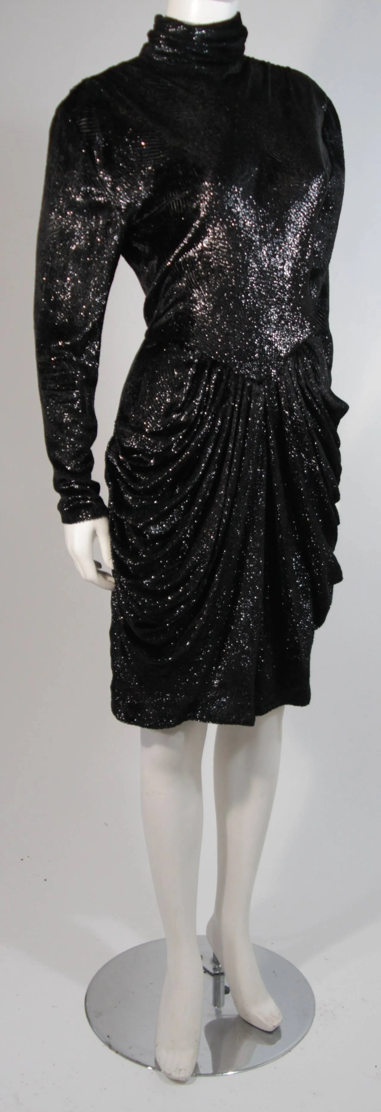 VICKY TIEL Black Metallic Velvet Cocktail Dress Size Small