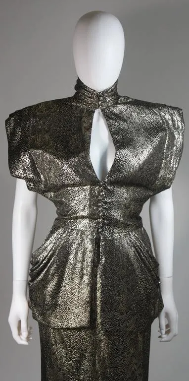 VICKY TIEL Gold Metallic with Black Ensemble Size Small