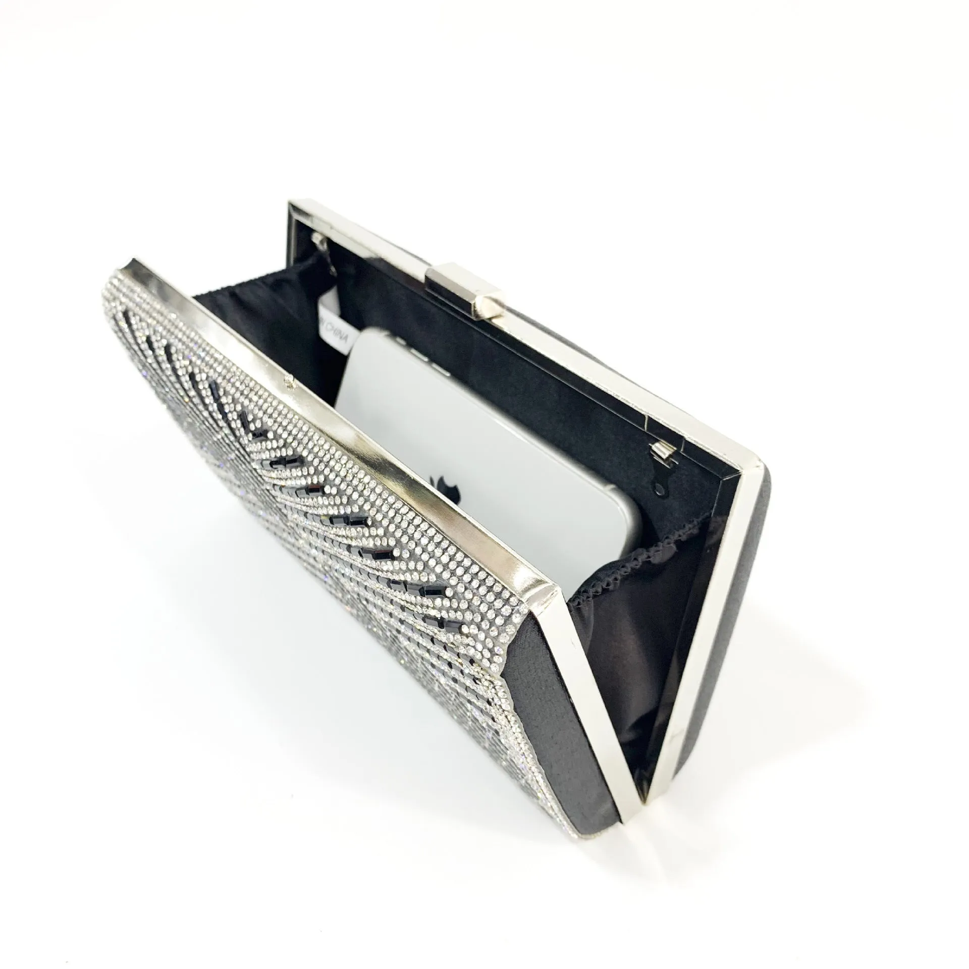 X-Striped Rhinestone Hand-held Evening Clutch Bag