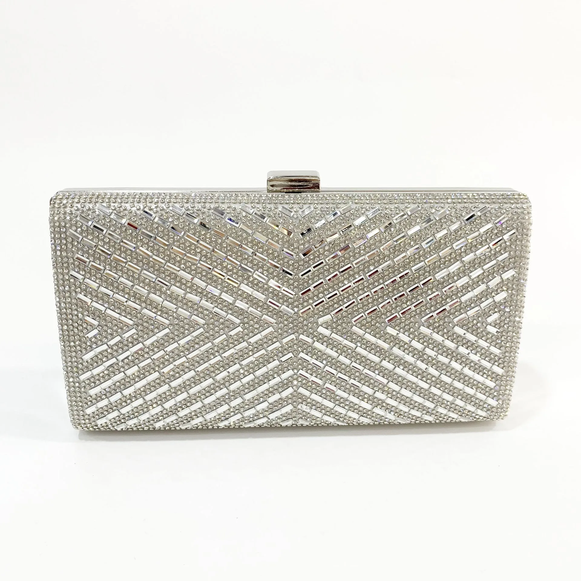 X-Striped Rhinestone Hand-held Evening Clutch Bag