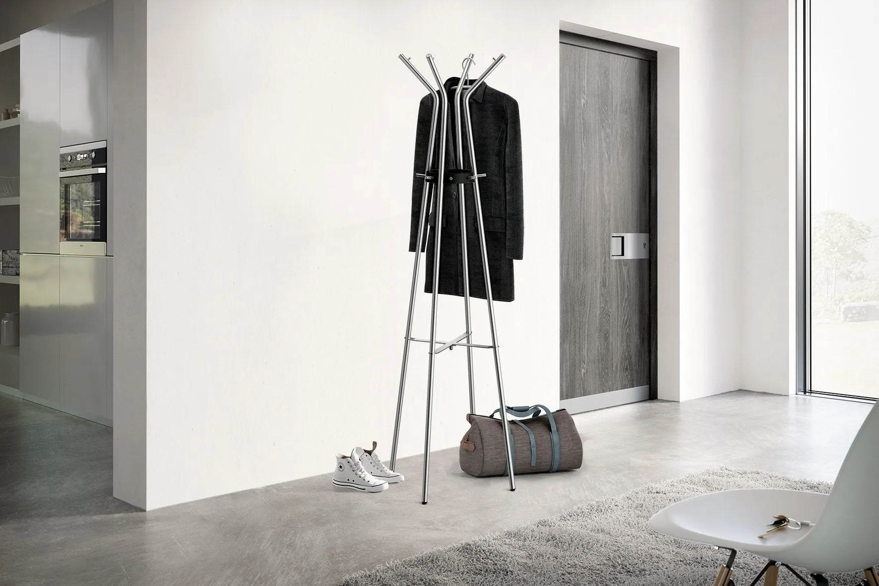 Zack Stainless Steel TEROS Matt Finished Coat Stand, 21.26" x 68.90", Silver Metallic